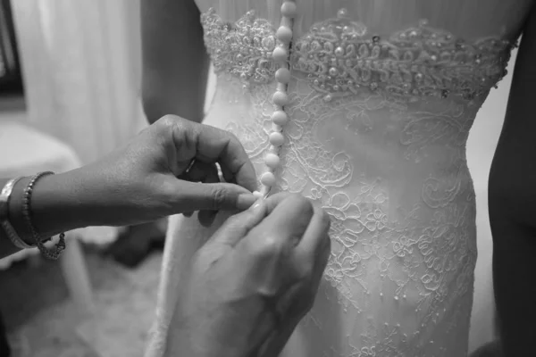 Крупним Планом Впритул Весільна Сукня Нареченої Весільній Сукні — стокове фото