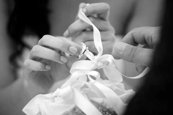 Весільна Церемонія Наречений Наречений Чорно Білому — стокове фото