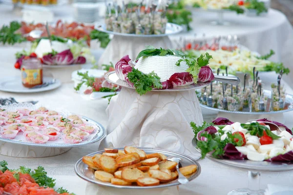 Lot Different Snacks Salads Table — Stock Photo, Image