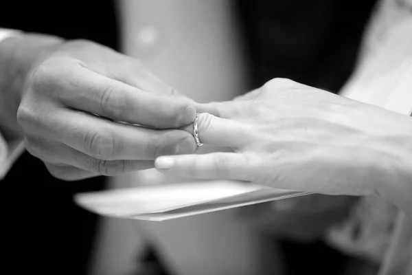 Anel Casamento Nas Mãos — Fotografia de Stock