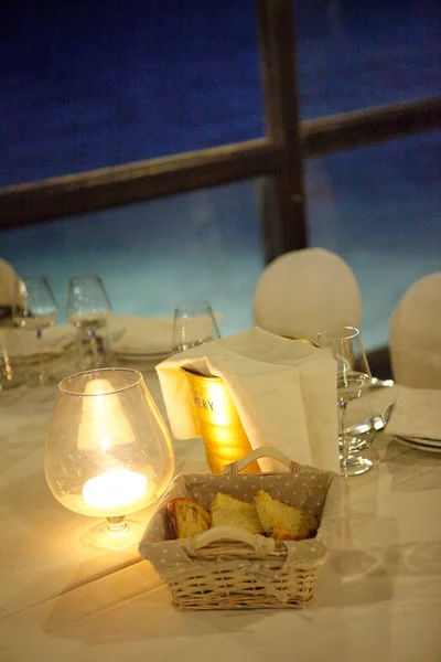 Tischdekoration Mit Kerze Restaurant — Stockfoto