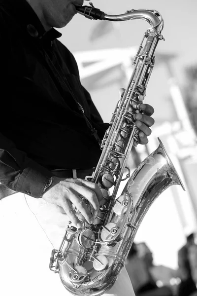 Músico Tocando Saxofone Conceito Música — Fotografia de Stock