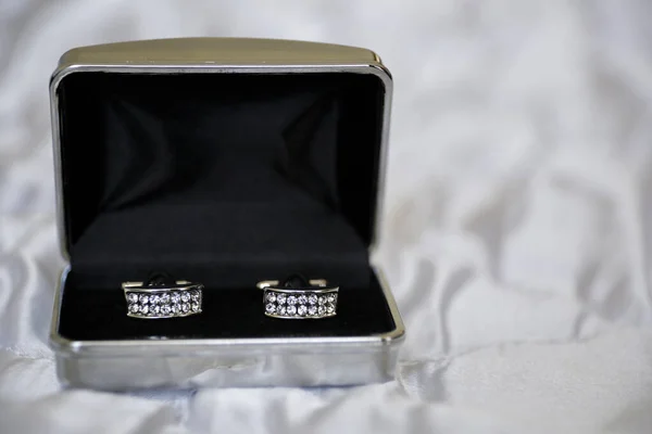Wedding Rings Box Black Background — Stock Photo, Image