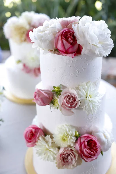 Beau Gâteau Aux Fleurs Roses — Photo