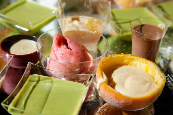 stock image set of different colorful dessert in a glass 