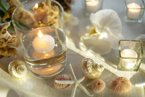 Candles Flowers Table — Stockfoto