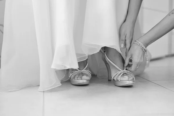 Novia Vestido Novia Blanco Zapatos —  Fotos de Stock