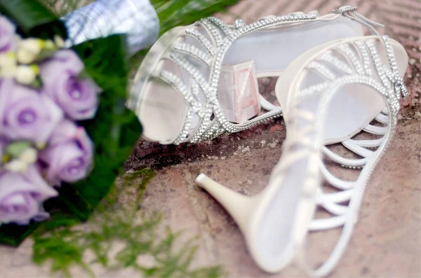 Stock image bridal shoes with flowers 