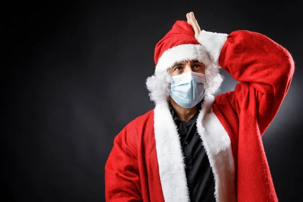 Santa Claus Gives Himself Headshot Distraction Isolated Black Background — Stock Photo, Image