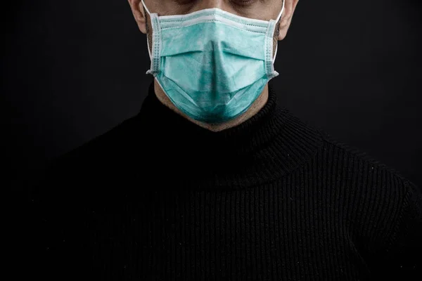 Homme Portant Masque Protecteur Protégeant Maladie Coronavirus Grippe Virus Covid — Photo