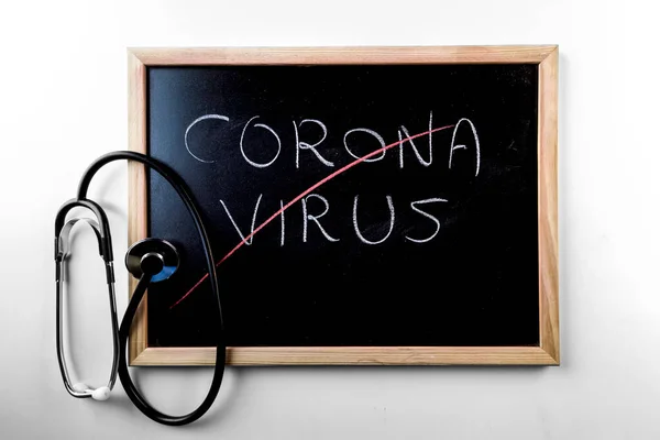 Texto Coronavírus Estetoscópio — Fotografia de Stock