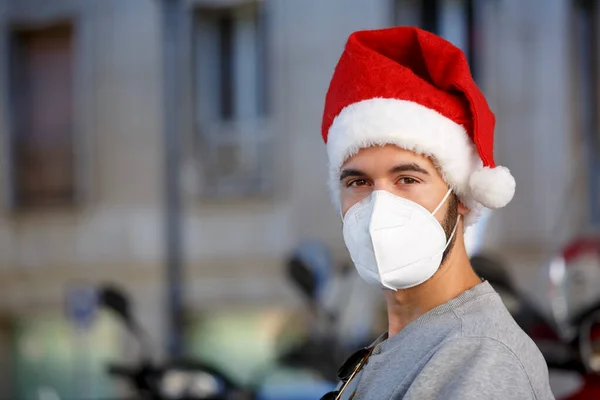 Portrait Man Wearing Protective Face Mask Hat — Stock Photo, Image