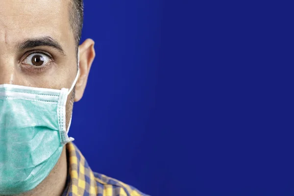 Portrait Shaved Man Plaid Shirt Facial Mask Serious Expression Isolated — Stock Photo, Image