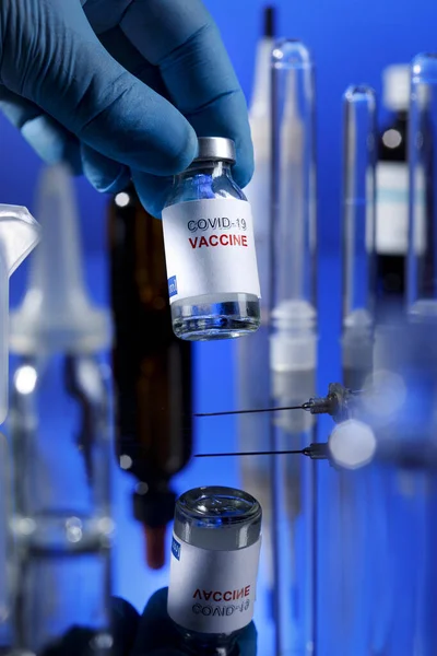 Frasco Vacina Contra Coronavírus Segundo Plano — Fotografia de Stock