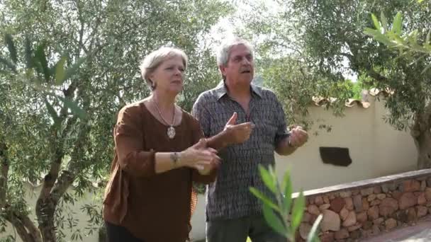 Abuelos Luz Llaman Nieto Que Viene Encuentro Parque — Vídeo de stock