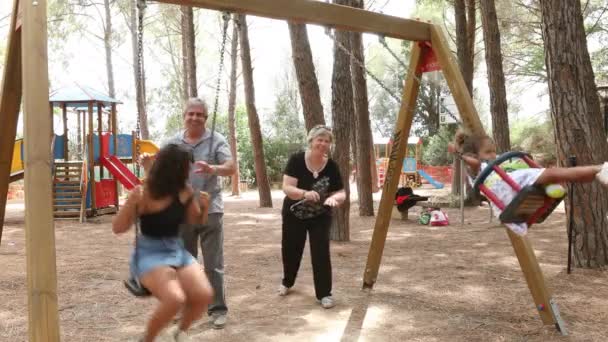 Nietas Con Abuelos Parque Infantil — Vídeo de stock