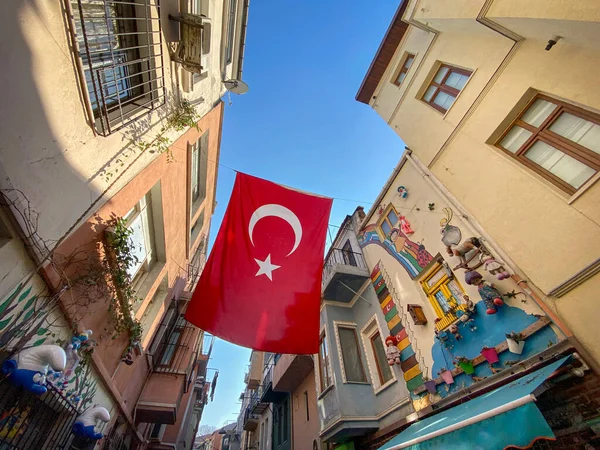 Drapeau Turc Flotte Dans Les Rues Istanbul — Photo