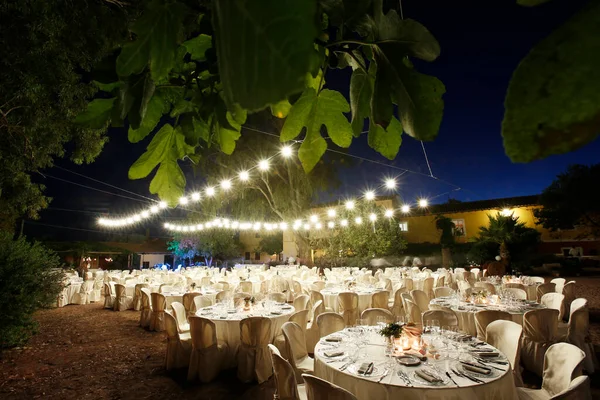 Eine Vertikale Aufnahme Einer Schönen Hochzeitsfeier Mit Vielen Lichtern — Stockfoto