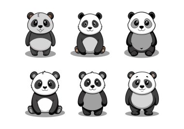 Cute panda vector design set clipart