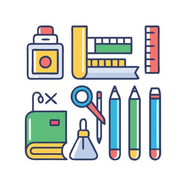 Okul malzemelerinin vektör tasarım grafik simgeleri koleksiyonu