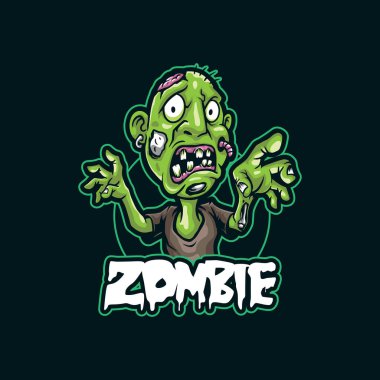 Rozet, amblem ve t-shirt baskısı için modern illüstrasyon konsepti olan zombi maskot logosu tasarımı. Kızgın zombi illüstrasyonu.
