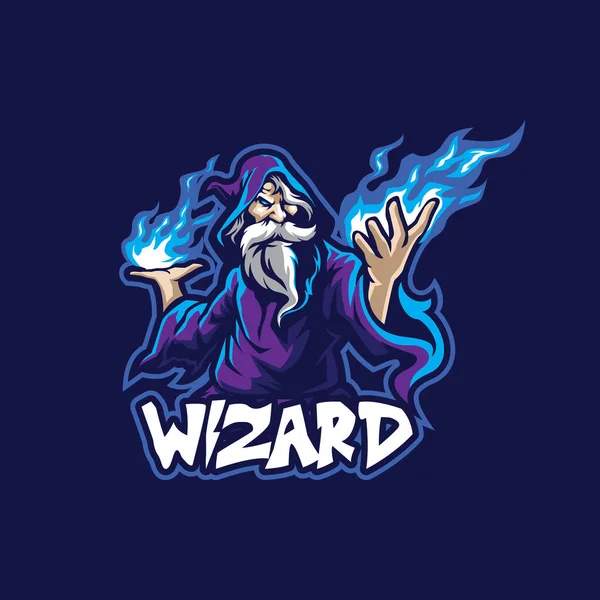 Wizard Mascot Logo Design Modern Illustration Concept Style Badge Emblem — Stock Vector