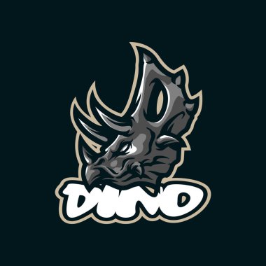 Rozet, amblem ve tişört baskısı için modern illüstrasyon konsepti tarzında Dino maskot logosu tasarımı. Dinozor illüstrasyonu.