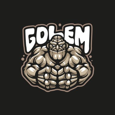 Rozet, amblem ve t-shirt baskısı için modern illüstrasyon konsepti olan Golem maskot logosu tasarımı. Spor ve esport takımı için kızgın golem illüstrasyonu.