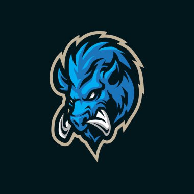 Rozet, amblem ve t-shirt baskısı için modern illüstrasyon konsepti olan domuz maskotu logosu tasarımı vektörü. Yaban domuzu resmi.