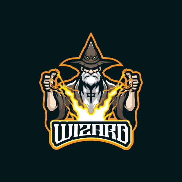 Wizard Mascotte Logo Design Vector Met Moderne Illustratie Concept Stijl — Stockvector