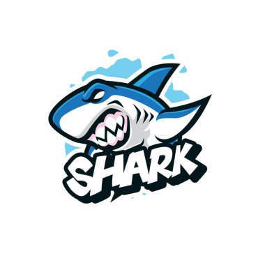 Rozet, amblem ve t-shirt baskısı için modern illüstrasyon konsepti olan köpekbalığı maskotu logosu tasarımı. Kızgın köpekbalığı çizimi.