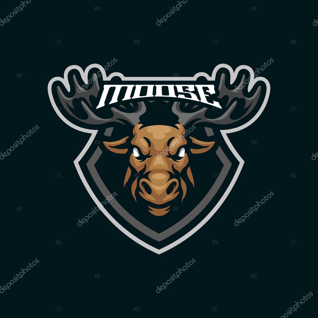 Moose mascot logo design with modern illustration concept style for badge, emblem and t shirt printing. Head moose illustration for sport and esport team.