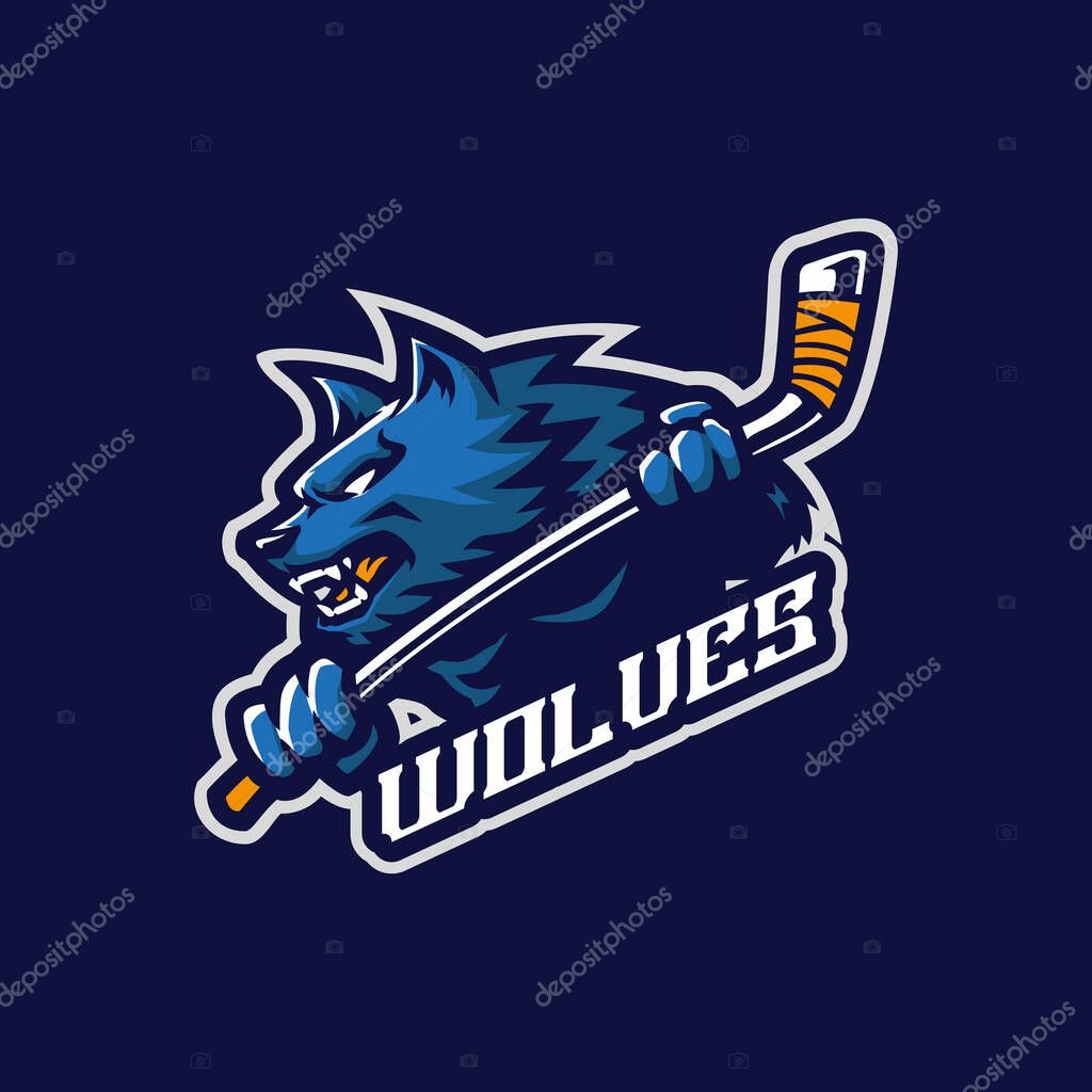 Wolves mascot logo design vector with modern illustration concept style for badge, emblem and t shirt printing. Wolf hockey illustration for sport and esport team.