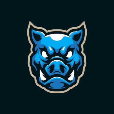 Rozet, amblem ve t-shirt baskısı için modern illüstrasyon konsepti olan domuz maskotu logo tasarım vektörü. Spor ve esport takımı için domuz kafası illüstrasyonu.