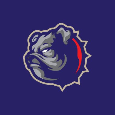 Rozet, amblem ve t-shirt baskısı için modern illüstrasyon konsepti olan köpek maskotu logosu tasarımı. Spor takımı için Bulldog illüstrasyonu.
