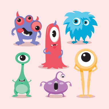 Canavar maskotu tasarımı. Canavar vektör paketi.