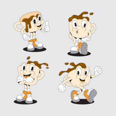 Kahve maskotu tasarımı. Şirin kahve vektör paketi.