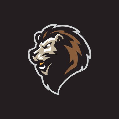 Aslan maskotu logo tasarım vektörü. Rozet, amblem ve t-shirt baskısı konsepti. Lion spor ve esport takımı için baş illüstrasyon.