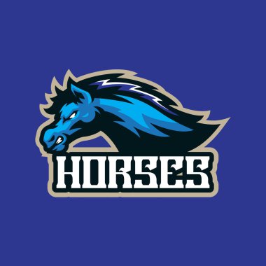 Rozet, amblem ve t-shirt baskısı için konsept stili olan at maskotu logosu tasarımı vektörü. Spor takımı için at çizimleri.