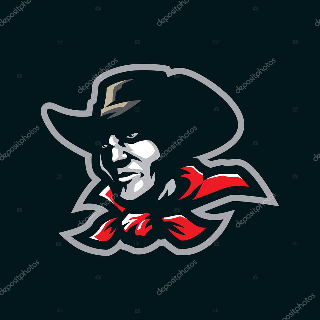Cowboy mascot logo design vector with concept style for badge, emblem and t shirt printing. Cowboy head illustration.