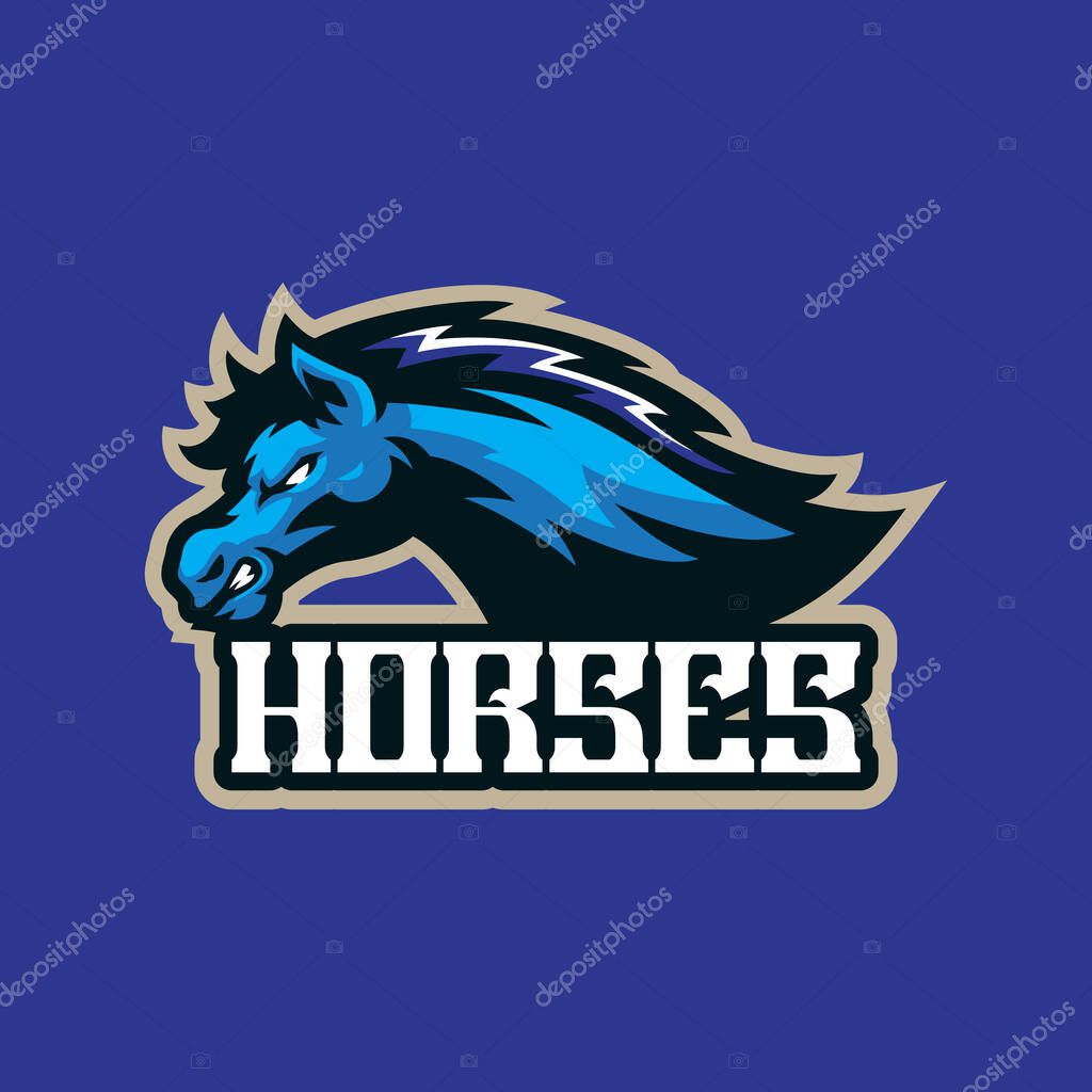 Horses mascot logo design vector with concept style for badge, emblem and t shirt printing. Horses illustration for sport team.