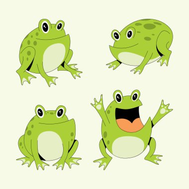 Kurbağa maskotu tasarımı. Şirin kurbağalar stok vektör paketi.