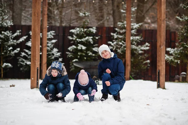 Троє Дітей Грають Зимовий День Брати Найсексуальнішою Сестрою — стокове фото