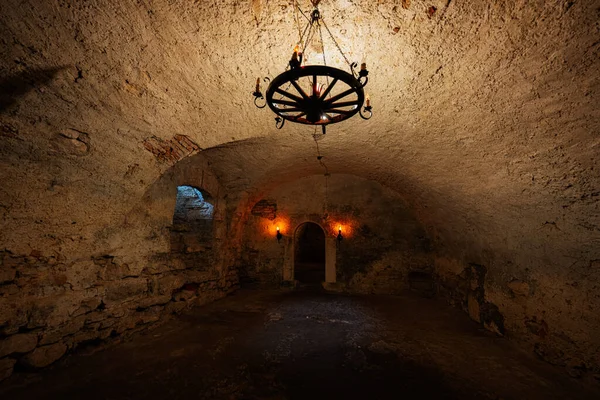 Túnel Escuro Catacumba Castelo Pidhirtsi Região Lviv Ucrânia — Fotografia de Stock