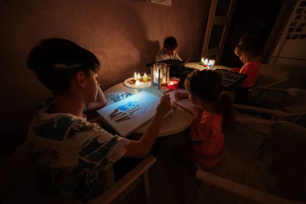 Family Spending Time Together Energy Crisis Europe Causing Blackouts Kids Stock Photo