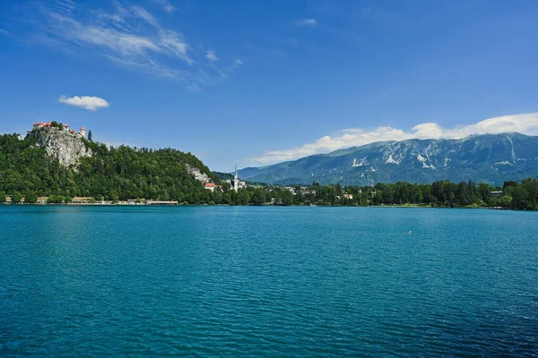 Вид Гарний Замок Бледі Озером Бледі Словенія — стокове фото
