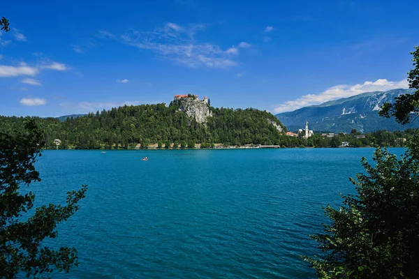Вид Гарний Замок Бледі Озером Бледі Словенія — стокове фото