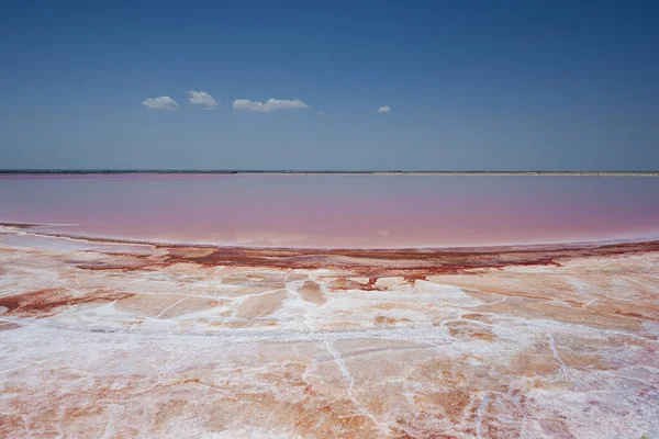 Red salt lake in Saline Margherita di Savoia of Italy.