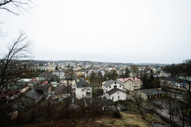 Panorama view of Terebovlia city from castle, Ternopil region, Ukraine.