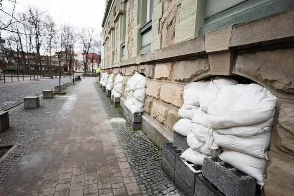 stock image Sandbags to protect from russian shellings. russia is a terrorist state.